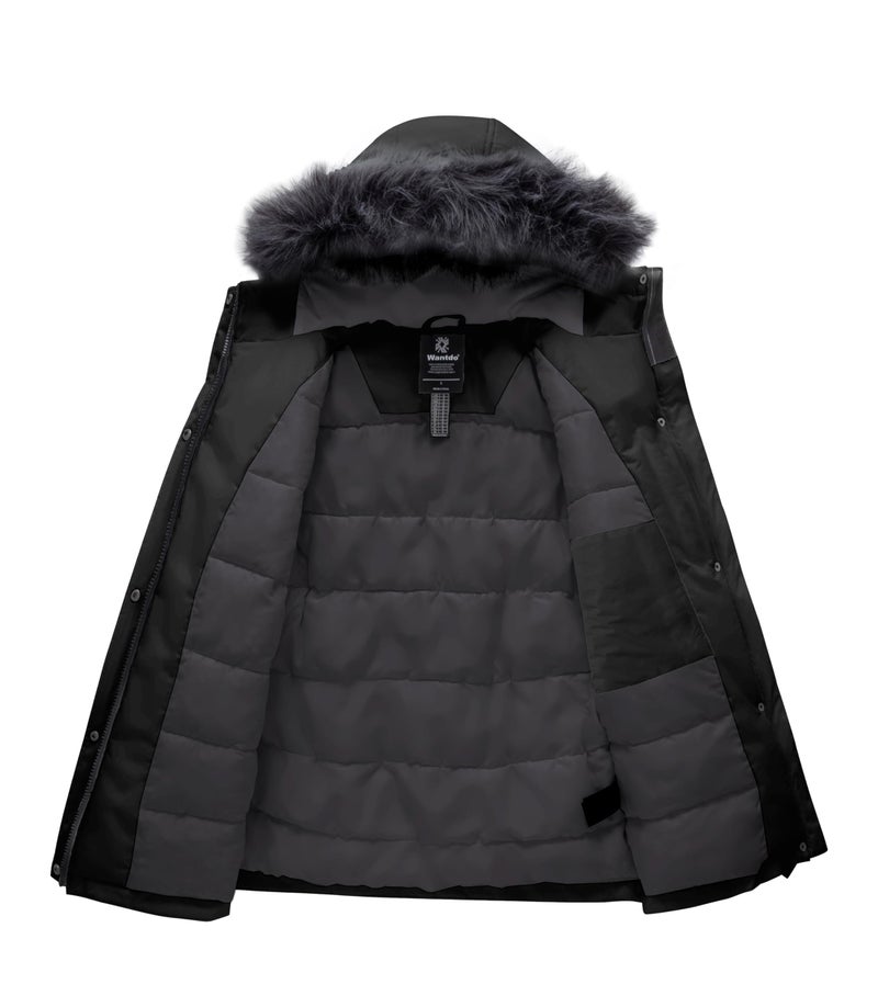 wantdo Winter Coat for Women Windproof Puffer Jacket Hooded Winter Jacket Black S - Image 3